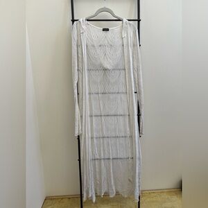 White crochet cardigan with hood